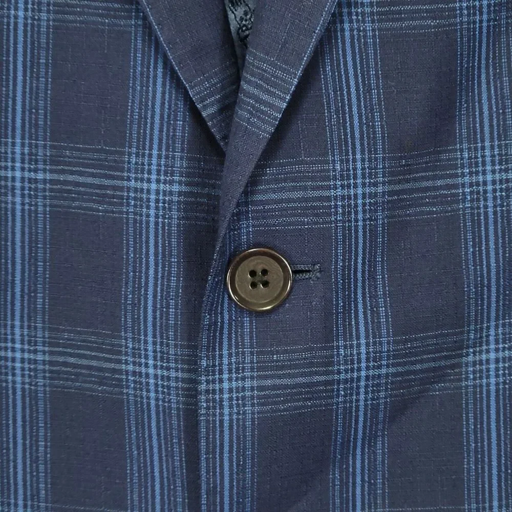 Psycho‎ Bunny Men's Sport Coat Blazer Two Button Navy Blue Plaid Wool Size 36S